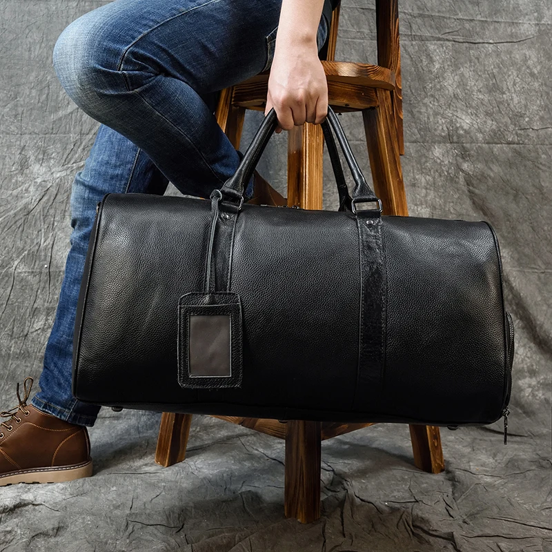 Black Leather Travel Bag For Men