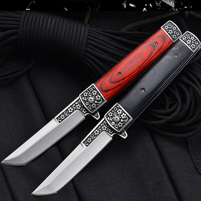 

9.45'' New Tactical Folding Knife Pocket Outdoor Survival Hunting Camping Quick Open Wood Stainless Blade Knifes Military Knives