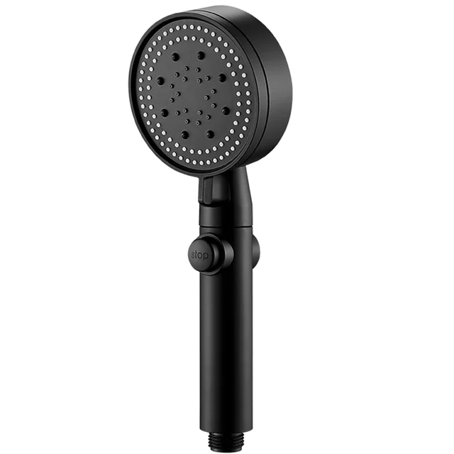 Shower Head Water Saving Black 5 Mode Adjustable High Pressure Shower One-key Stop Water Massage Eco Shower Bathroom Accessories Black