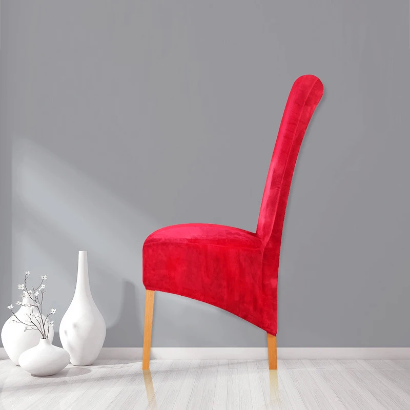 Мягкий плюшевый Чехол для стула, растягивающийся, с длинной спинкой, чехлы для рождественского отеля, столовой, украшения для офиса, кухни - Цвет: Velvet-Red