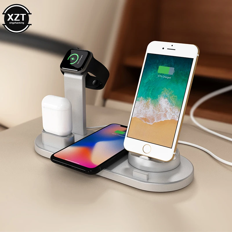 Зарядная док станция 4 в 1 для Apple Watch 5 3 2 iPhone 11 X XS XR 7 8 Airpods 10 Вт Qi беспроводное