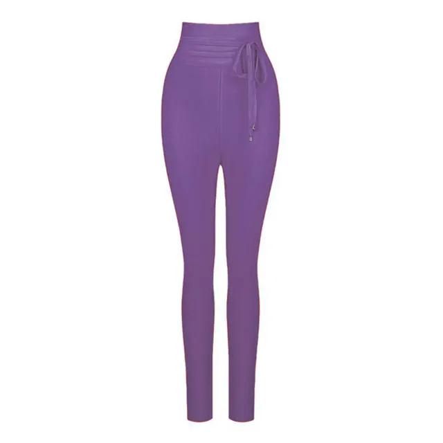 2021 Summer New Women Pants Sexy Strappy Pants Elegant High Waist Full Length Pencil Pants Celebrity Club Party Vestidos Purple