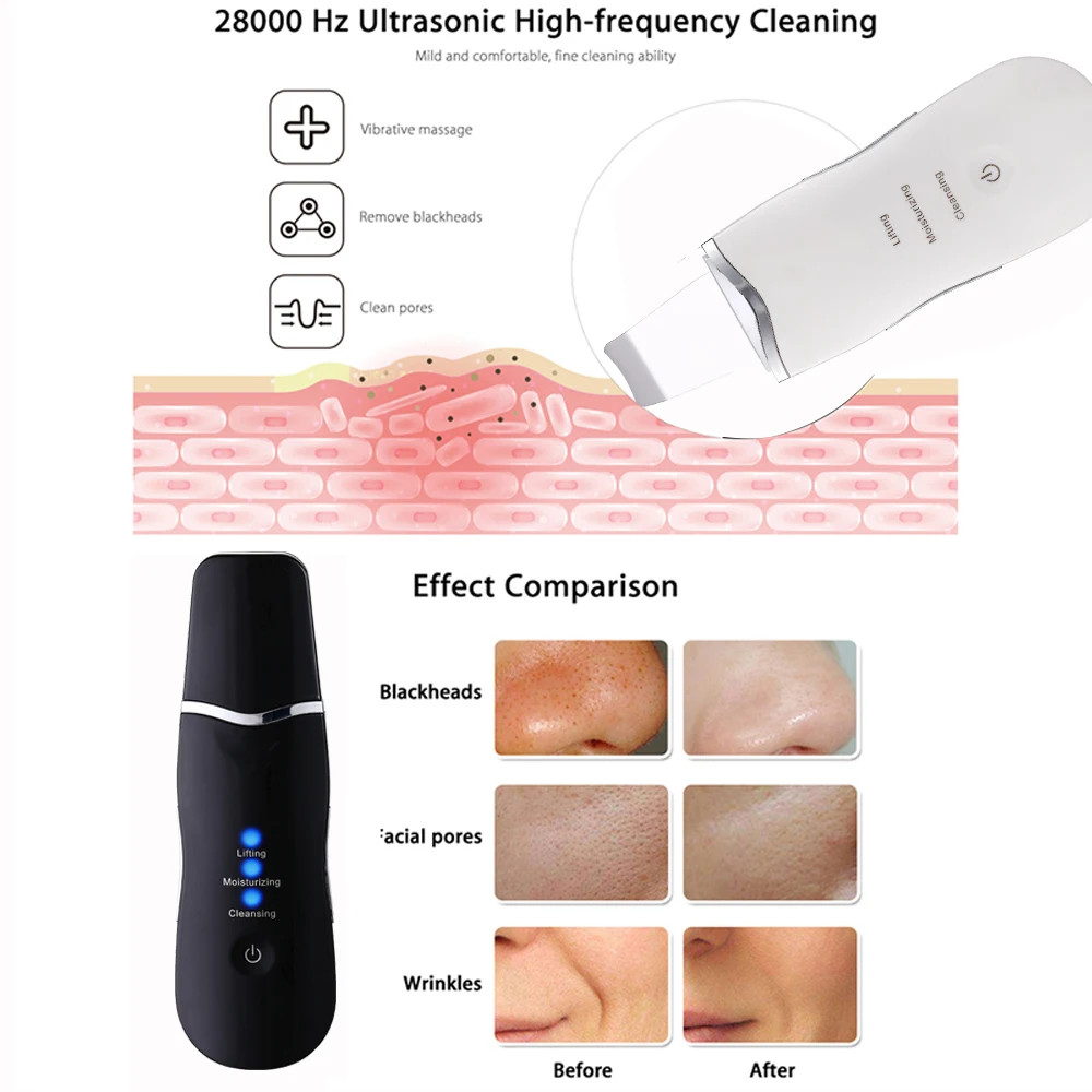 Ultrasonic Facial Skin Scrubber Instrument Black Head Remove Face Ion Deep Face Cleaning Peeling Blackhead Remover Skin Care Kit