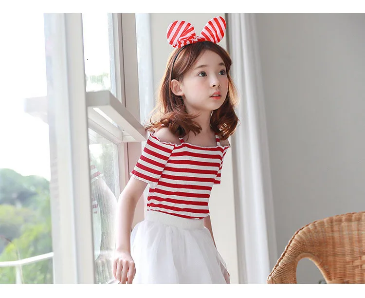 elastic off shoulder summer big girls t-shirt red striped knit children t shirt girl teenage kids tees tops 2018 new  clothing 4 5 6 7 8 9 10 11 12 13 14 15 years teenage little baby girl t-shirt 12 years t shirts for girls (11)