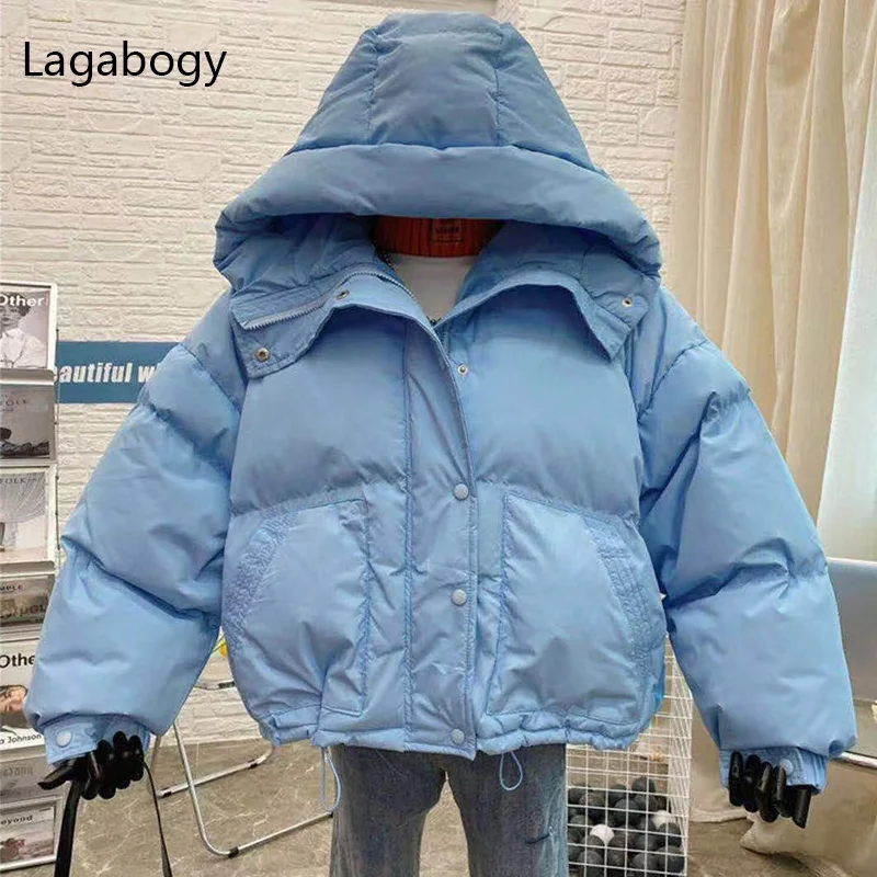 Lagabogy 2021 New Winter Women 90% White Duck Down Coats Casual Candy Color Warm Bread Jackets Female Hooded Loose Snow Outwear | Женская