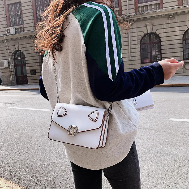 

Bag Women's 2019 New Style Korean-style Fashion Solid Color Cat Ears Chain Shoulder Cross-body Square Sling Bag a Generation of