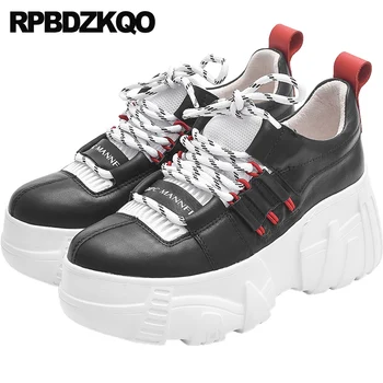 

luxury round toe wedge genuine leather lace up elevator creepers platform shoes muffin black runway thick sole women designer