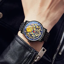 Orhood Reloj de pulsera automático para hombre, accesorio masculino resistente al agua con correa de acero inoxidable, tallado hueco, a la moda