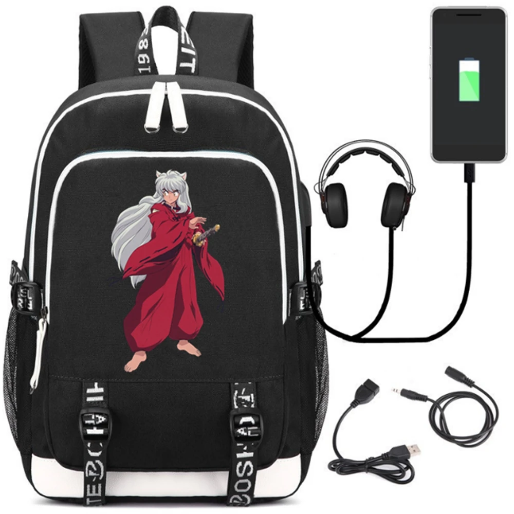 Style 3 Мода японское аниме инуяся печать usb зарядка Ушная затычка отверстие рюкзак для подростков мальчиков девочек кампус Плечи сумка рюкзак - Цвет: Style 3