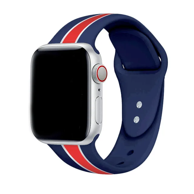 blue-red Полосатый ремешок для Apple Watch 38 мм 42 мм iWatch ремешок 44 мм 40 мм спортивный силиконовый ремень браслет Apple watch 5 4 3 2 аксессуары - Цвет ремешка: blue-red