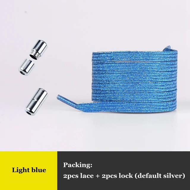 Elastic No Tie Shoelaces Colorful Flat Shoe laces Sneakers shoelace Metal Lock Lazy Laces for Kids Adult One size fits all shoes Light blue