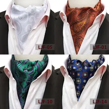 

New Paisley Floral Print Man Cravat White Green Blue Gold Mens Ascot Tie Red Groom Wedding Necktie Formal Suit Accessories A036