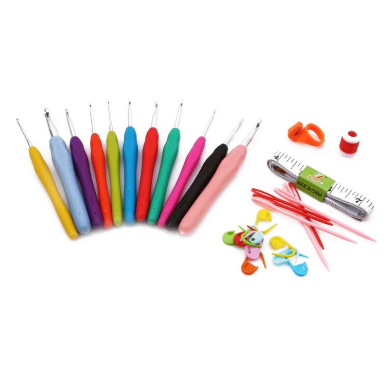 Heigh Quality Crochet Set Leather Case Tpr Soft Handle With Knitting Tool Accessories 31Pcs/Set | Дом и сад