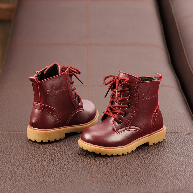 

Children's boots autumn and winter new children's leather boots boys and girls leather boots plus velvet students baby boots