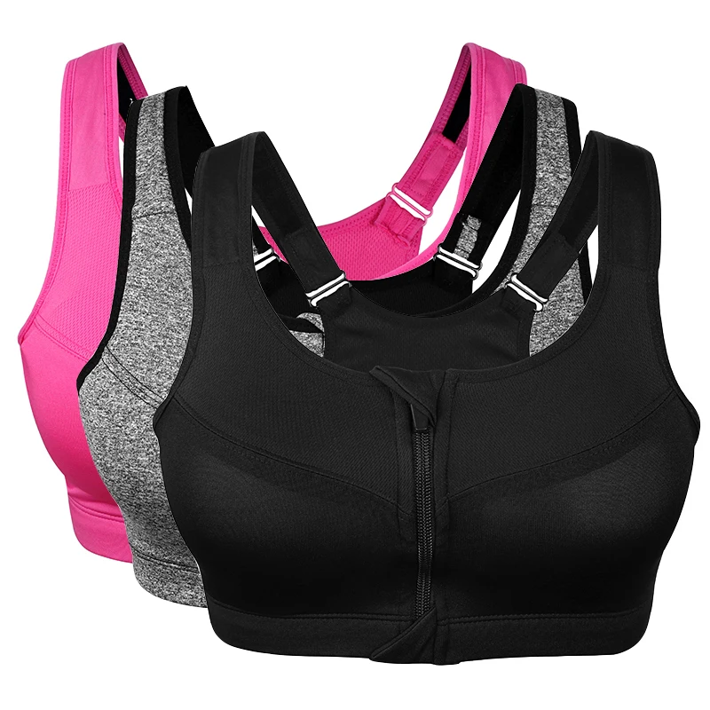 Front Zipper Plus Size Sports Bras Women, Shockproof Push Up Fitness