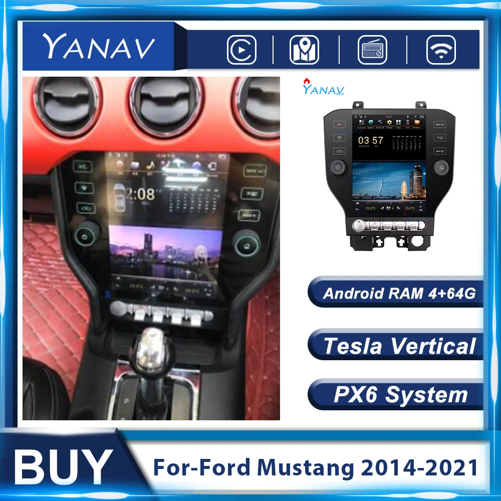 Автомагнитола для Ford Mustang 2014-2021 Мультимедийный MP3-плеер на платформе Android с