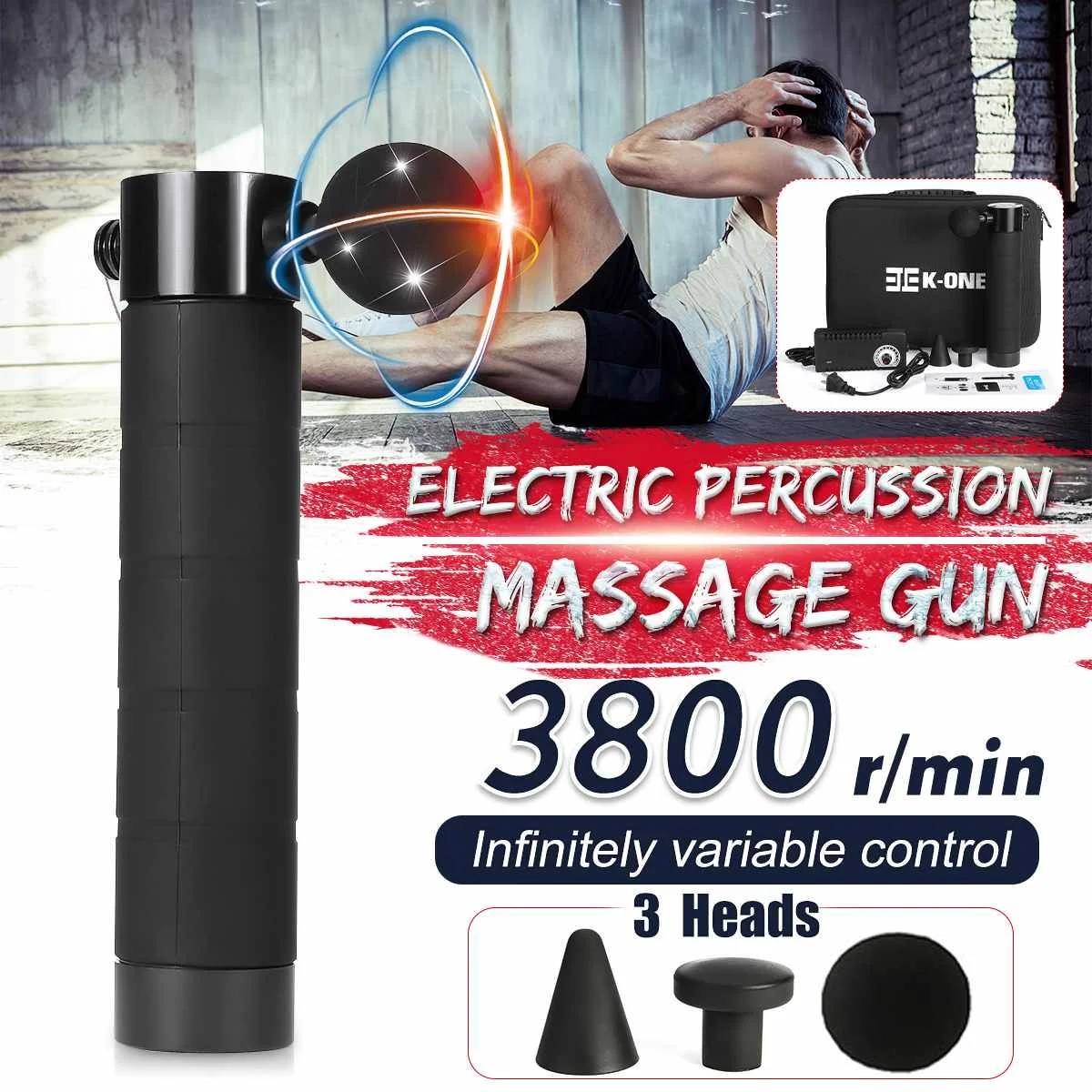 

3 Heads Massage Guns 3800r/min Electric Percussion Muscle Massager AC110/240V Fascia Deep Vibrating Relaxing Massage Therapy