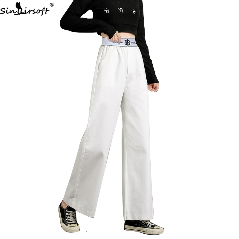 Осенние новые свободные широкие драпированные джинсы с высокой талией женские