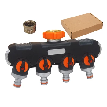 

4 Outlets Shunt Faucet Fittings Water Pipe Faucet Separator for Gardening Irrigation EU Plug with Conversion Connector and Box
