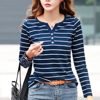

Women T-Shirt Cotton Short Lady T Shirt Striped Summer Spring Autumn Female Blusa Plus Size Fashion Long Sleeve Top Tee 5XL