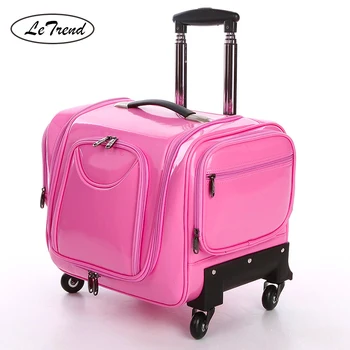 

LeTrend Black crocodile Rolling Luggage 18 inch Multifunction PU Leather Suitcase Wheels Women Cosmetic Case Trolley Travel Bags