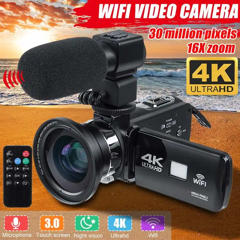 US $124.89 Professional 4k Wifi Hd Camcorder Video Camera Night Vision 3 Inch Lcd Touch Screen 16x Digital Zoom Camera With Microphone Lens