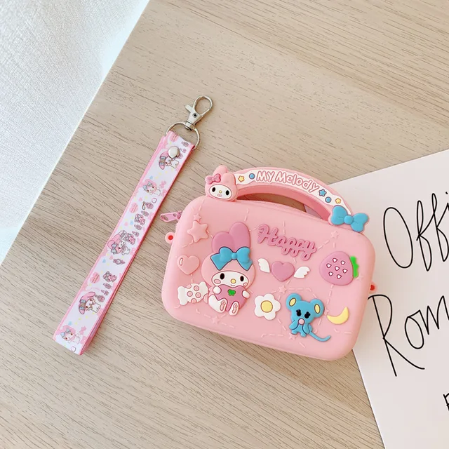 12CM Sanrios Cartoon Kawaii Coin Purse Mymelody Cinnamoroll Kitty Small Square Bag Daily All-Match Handbag Silicone Bag 2