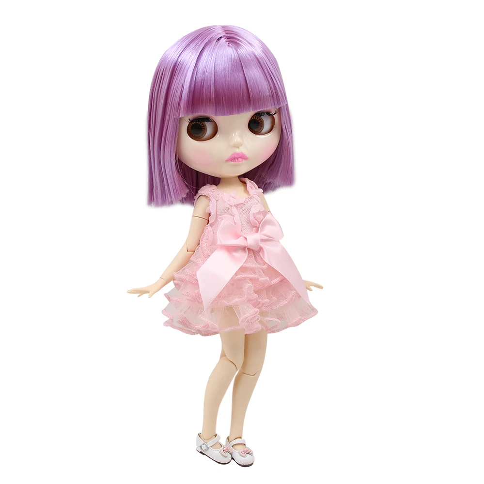Кукла Blyth ICY DBS 30 см белая кожа крутые фиолетовые короткие волосы с/без челки 1/6