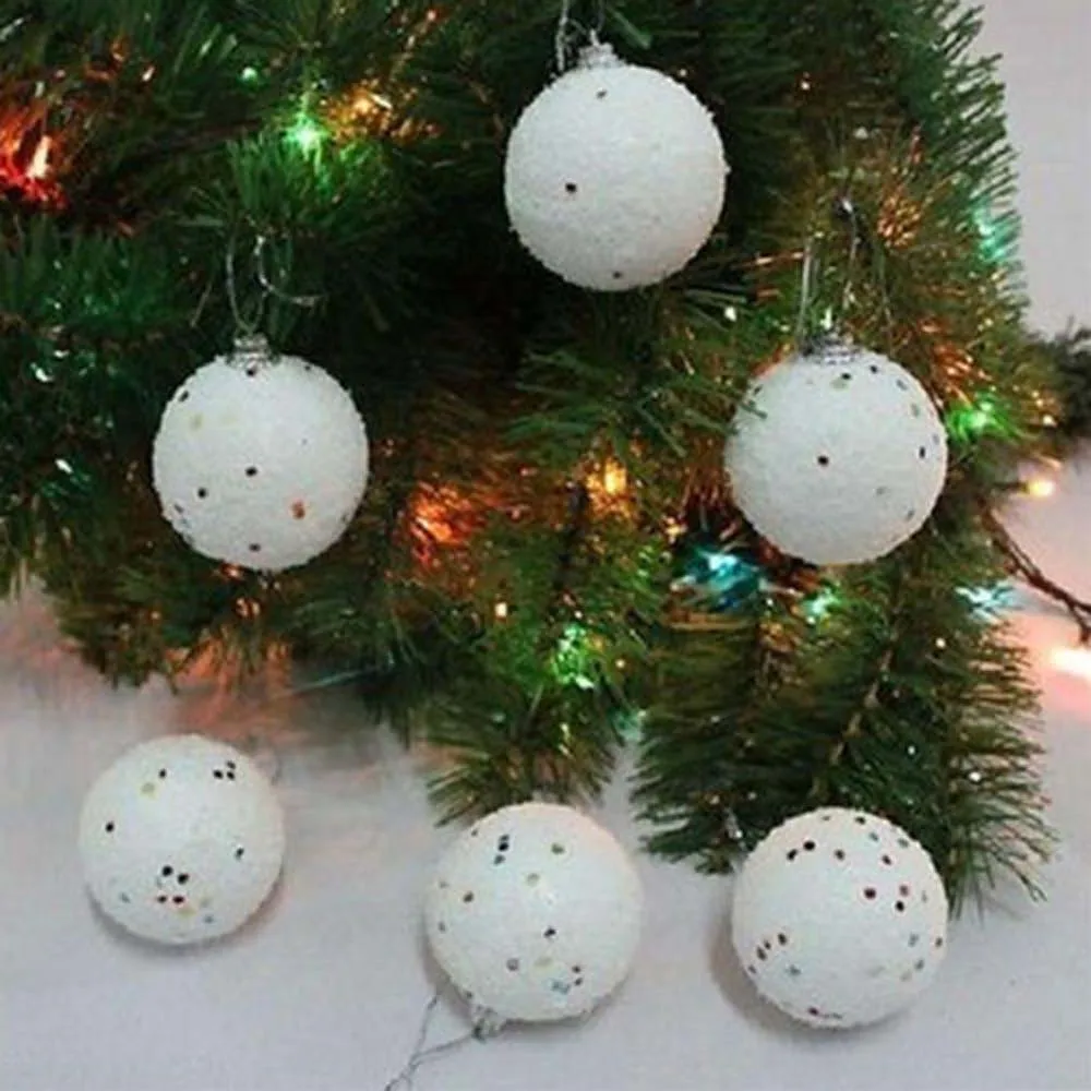

New 6PCS 4CM Christmas Snowball Foam Balls Party Ornaments Xmas Tree Hanging Decor Christmas Gift Pendant Drop Ornaments