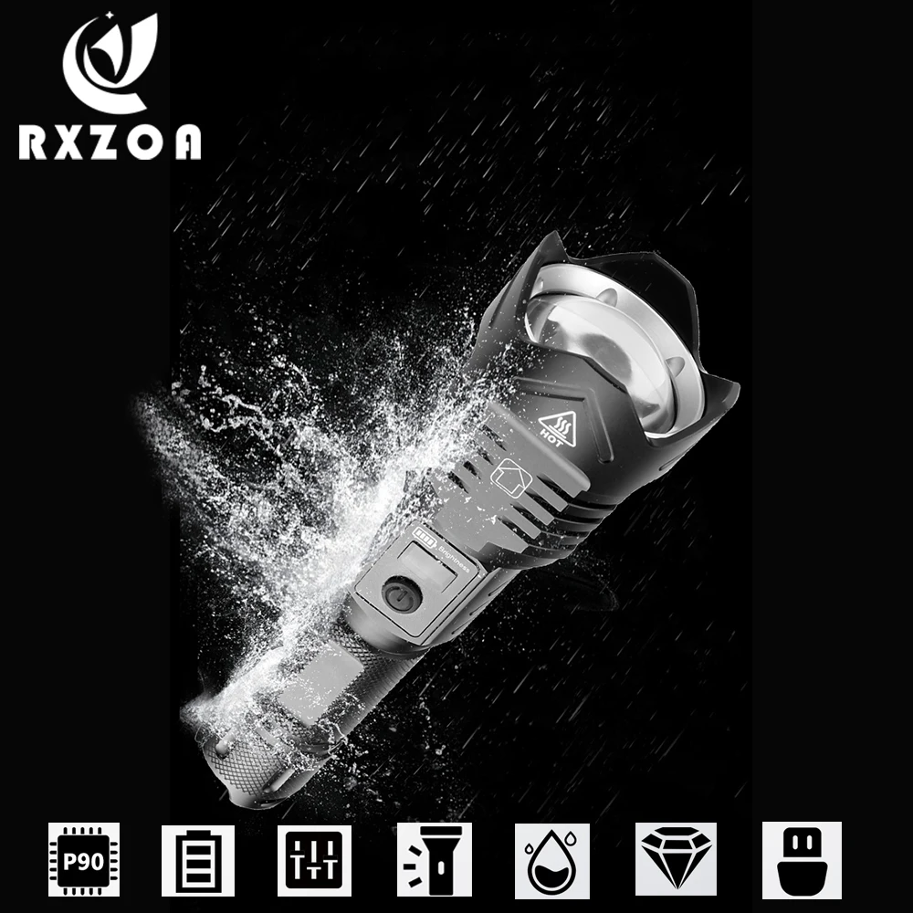 

Super Bright 4 Core P90 LED Flashlight With Charge Display Function Suitable For Adventure, Camping, Hunting, Hiking Flashlamp