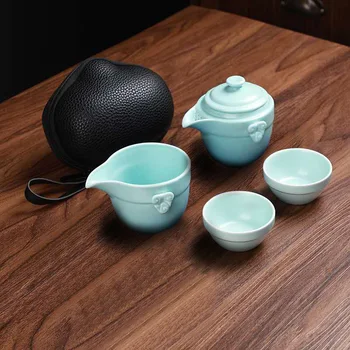 

Ceramic Travel Kung Fu Tea Set Quick Guest Cup One Pot Two Cups Portable Office Opening Gift