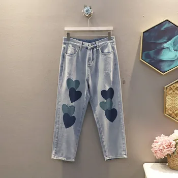 

[EWQ] 2020 Spring Autumn New Fashion Loving Heart Printing Splicing Pattern Hole Temperament Women's Wide Leg Pants 3AC480