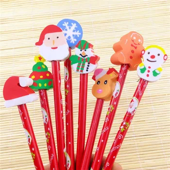 

10pc Christmas Series Wood Pencil Eraser Pencil Standard Student Learning Stationery School Office Supplies Gift for children