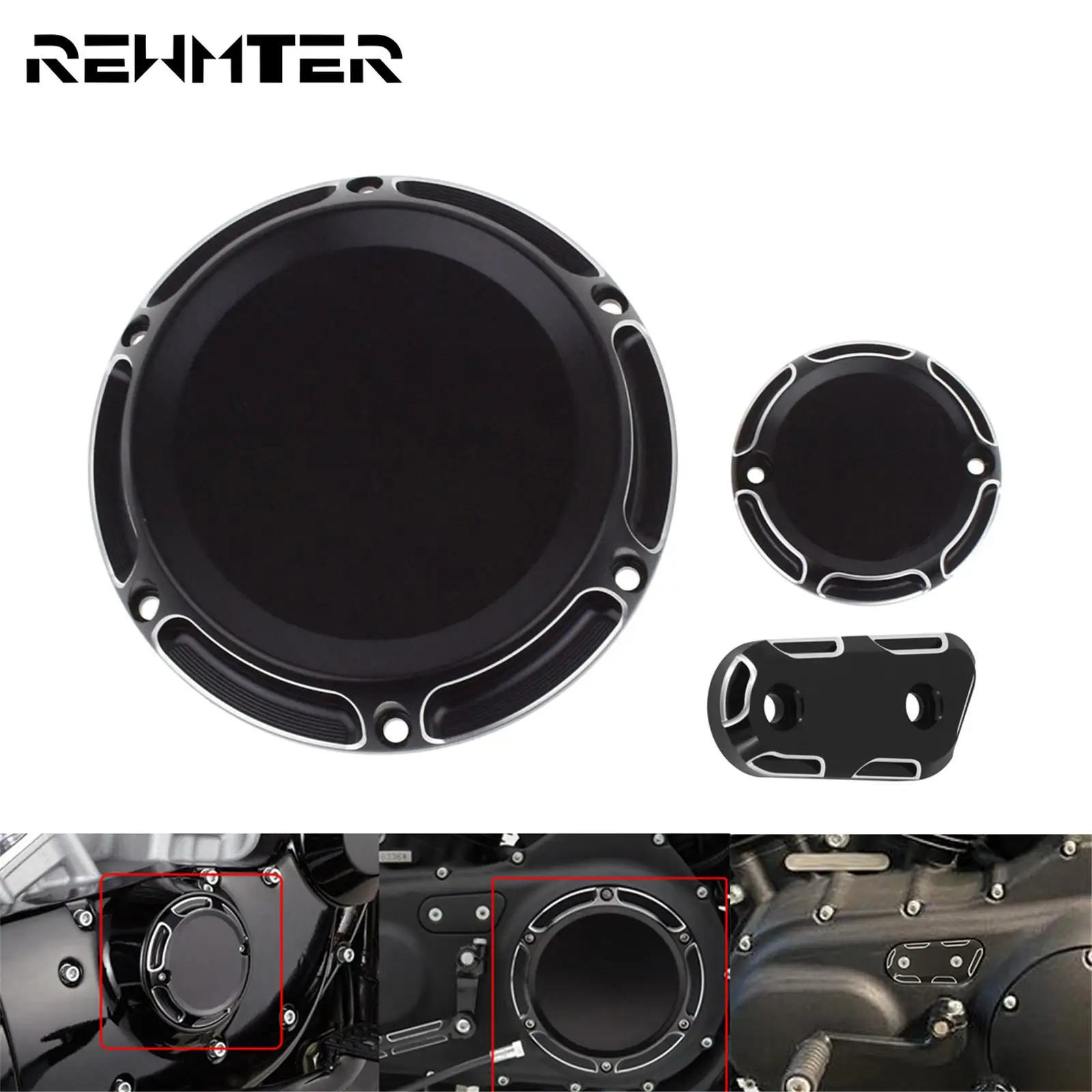 Moto 6 Fori Derby Cover Timing Timer Cover Inspection Cover Set Nero Per Harley Sportster Xl 1200 883 Xr Custom 04-2023