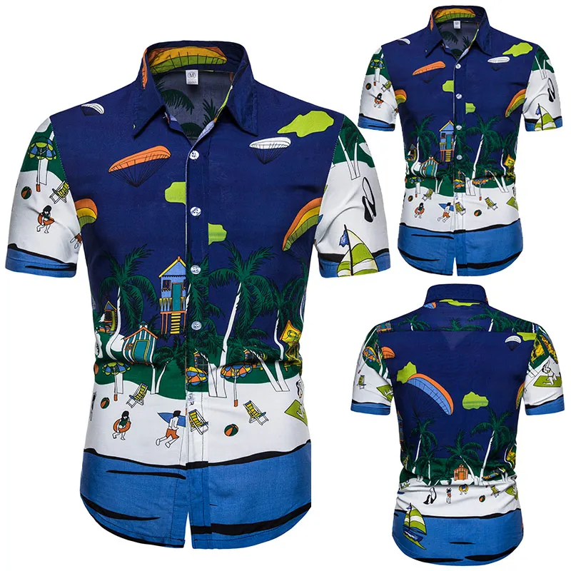 Мужские Пляжные рубашки, летняя мода, Camisa Masculina, Забавный принт, короткий рукав, облегающие Гавайские рубашки, топы