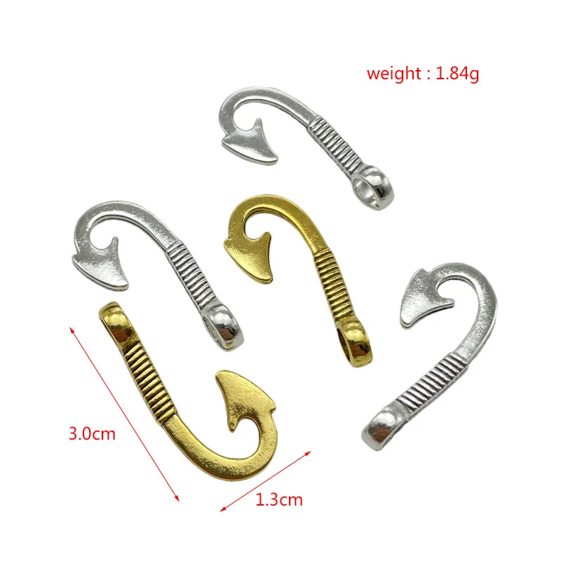 90pcs 13*30mm metal zinc alloy two-color anchor hook pendant DIY making bracelet leather rope buckle wholesale