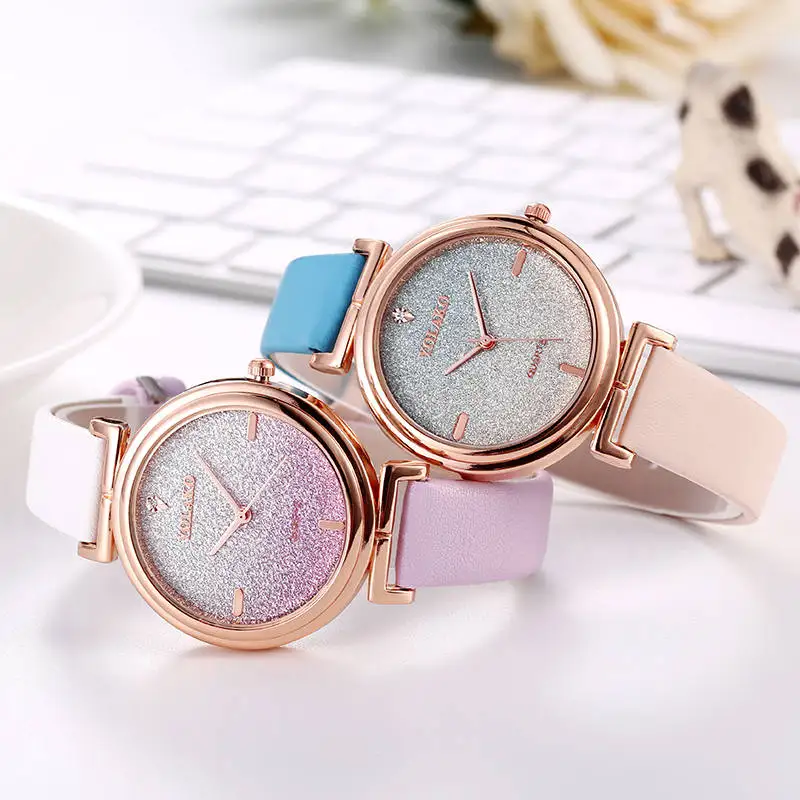 

Quartz Womens Watch Top Brand High Quality Loose Powder Dial Ladies Simple Wrist Watches Geneva Imitation Leather Clock Gift