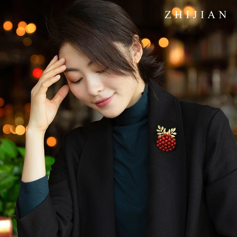 ZHIJIAN, Цветочная Брошь, ручная работа, Тайваньская окаменелая, медь, китайский стиль, простой стиль, гортензия