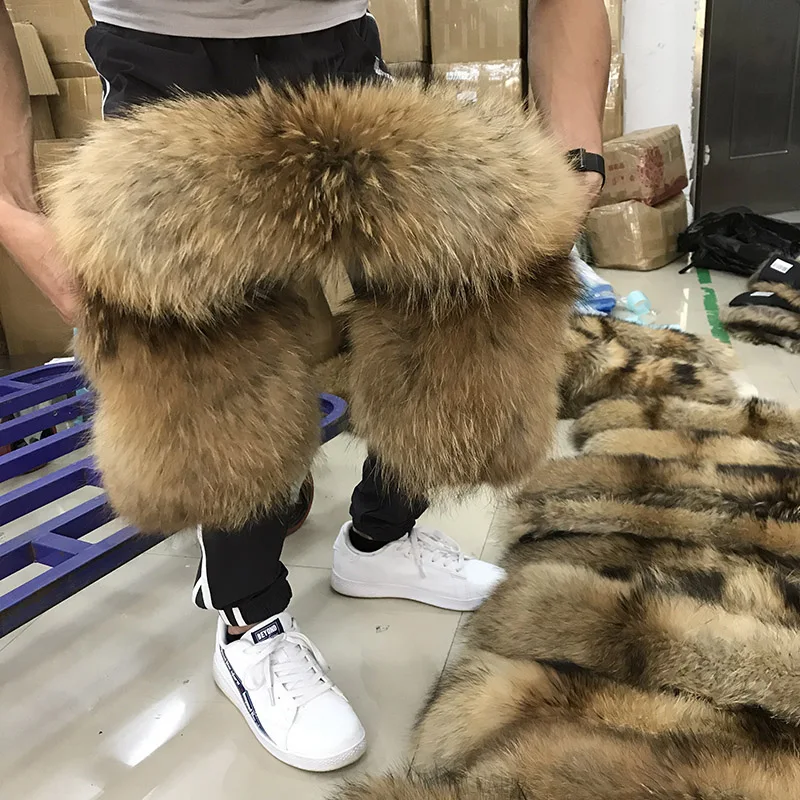 100% натуральный меховой воротник для парки пальто роскошный Теплый енот шарф