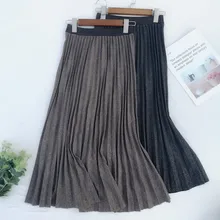 MEVGOHOT Женская плиссированная блестящая юбка винтажная блестящая Ретро Осень Зима Плюс Размер однотонные женские юбки HM770