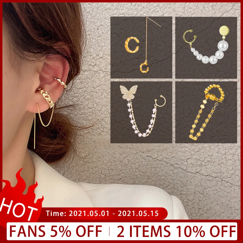 FAMSHIN Ear Cuff Butterfly Clips On Earrings For Women Chain Earrings Pearl Earing Boho Earings Tassel Piercing Fashion Jewelry - Image 2