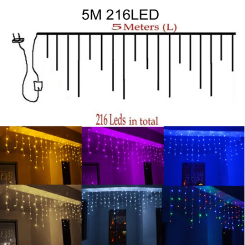 3x3/3x6 м светодиодный водонепроницаемый светильник-гирлянда с метеоритным дождем, Рождественская Свадебная занавеска, Сказочная гирлянда, Новогодняя гирлянда - Испускаемый цвет: 5M   216LED