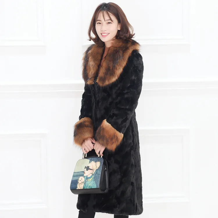 Fashion Women faux fur Coats Winter Elegant Fox Fur Collar Warm Overcoats luxury turn-down collar long femme jackets J81