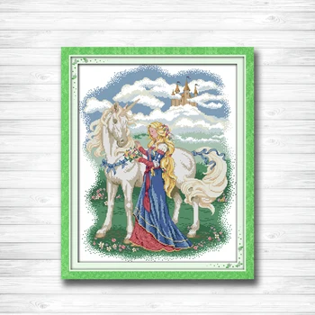 

White horse and princess home Decor paintings counted print on canvas DMC 11CT 14CT kits Cross Stitch embroidery needlework Sets