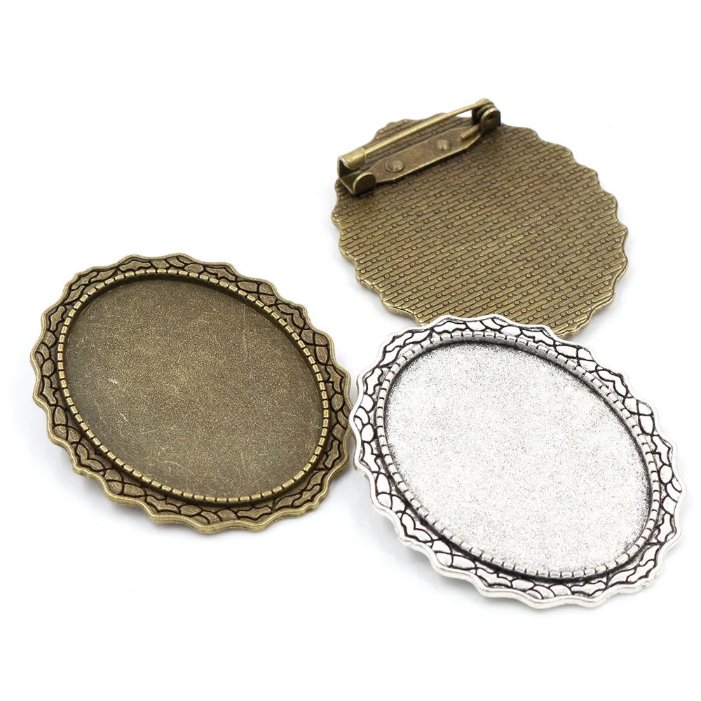 New Fashion 5pcs 30x40mm Inner Size Antique Silver Plated And Bronze Pin Brooch Flowers Style Base Setting Pendant | Украшения и