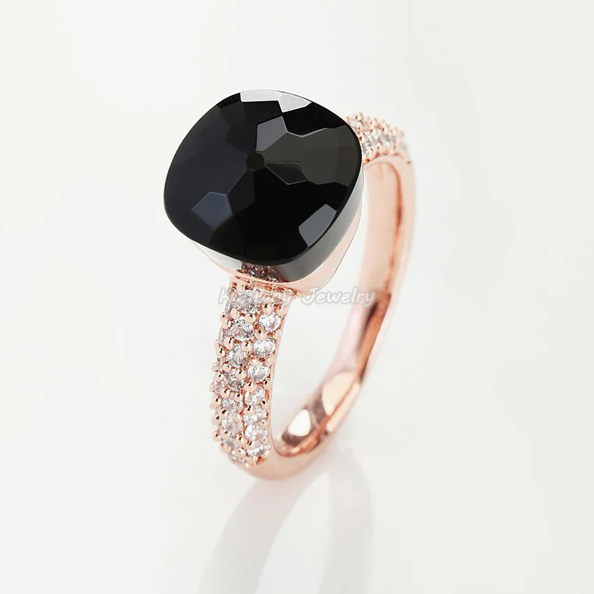 

2021 Top Quality Charming Brand Zirconia and Black Crystal Rose Gold Rings For Friends Gift