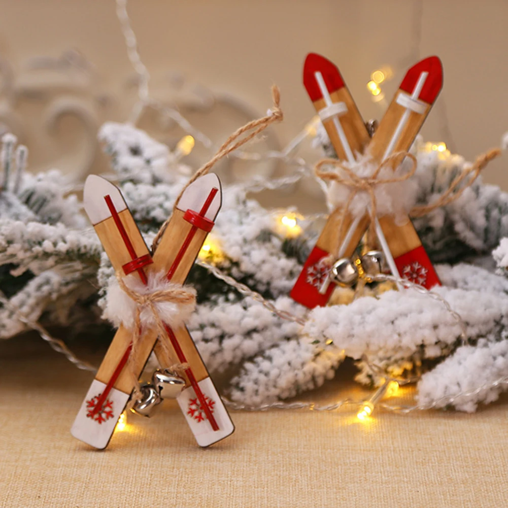 2 шт милые маленькие деревянные сани рождественские украшения для дома деревянные лыжные колокольчики рождественские украшения детский подарок