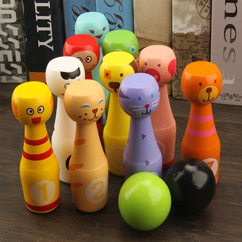 

Wooden Bowling Toy Set Toddler Colorful Games Cartoon Design Home Early Teaching Educational Smooth Funny Non Toxic Sports ZL769