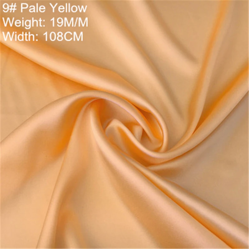 26 цветов спандекс атласная шелковая ткань 19 момме 108-140 см ширина окрашенная шелковая ткань сплошной цвет - Цвет: 9 Pale Yellow