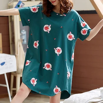 

2020 Summer Night Dress Women Plus Size Cartoon Print Nightgown Sleep dress Short-sleeves Nightie Nightdress Cotton Sleepwear